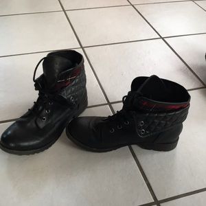 black booties with plaid lining